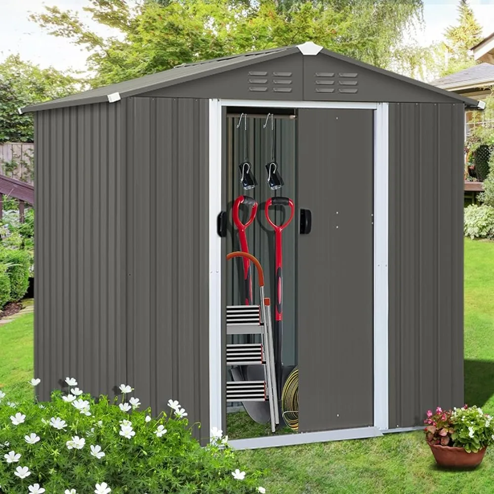 Backyard Sheds & Outdoor Storage With Sliding Door for Tool 6 X 4 FT Storage Shed Tools Garden Buildings Booth Shelter Supplies