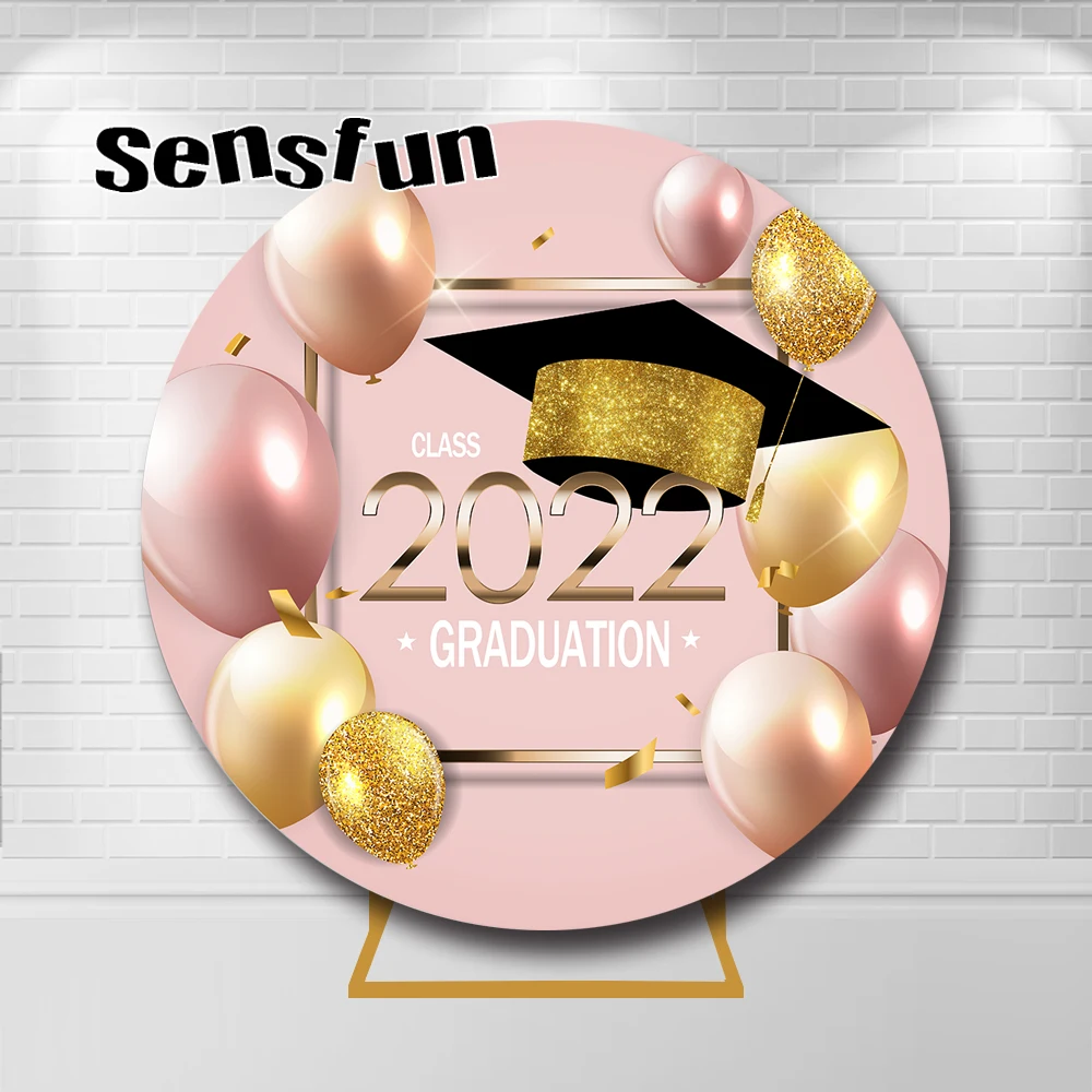 Congratulation Graduation 2022 Round Backdrop Kids Back To School Balloon Glitter Photographic Background Photography Banner