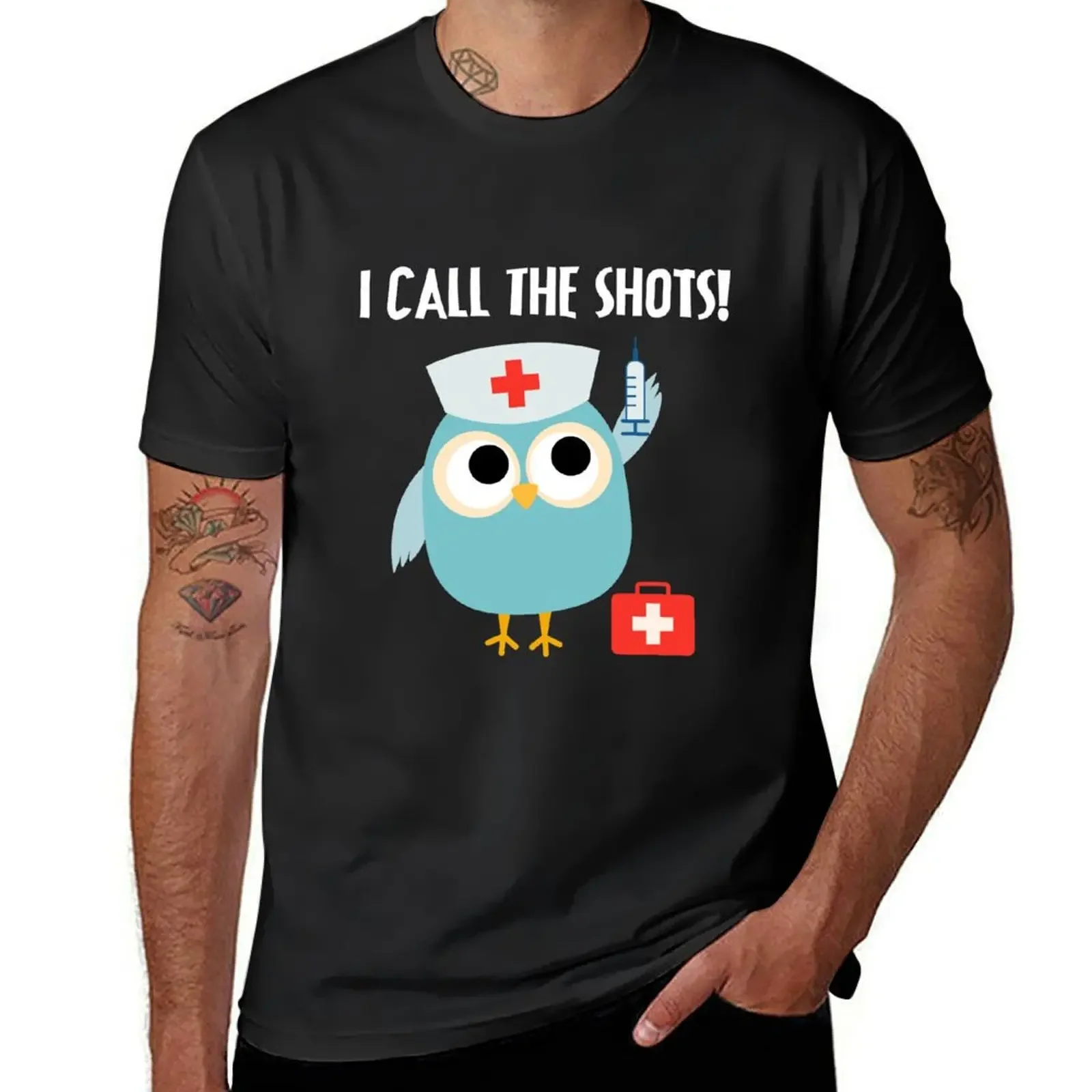 

Professions Owl Nurse I Call the Shots T-Shirt man t shirt tops workout shirts for men