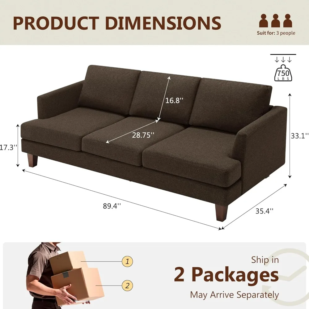 3 Seater Sofa Couch with Deep Seats, 89