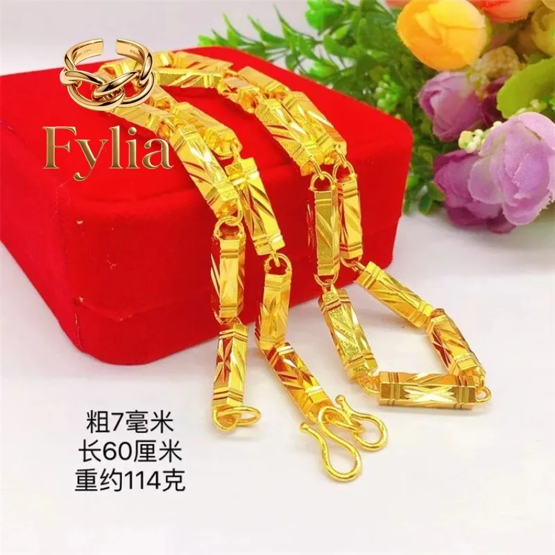 

Fylia Jewelry 9999 genuine gold necklace 24K gold men's necklace twisted chain faucet twisted rope bamboo knot high-end jewelry