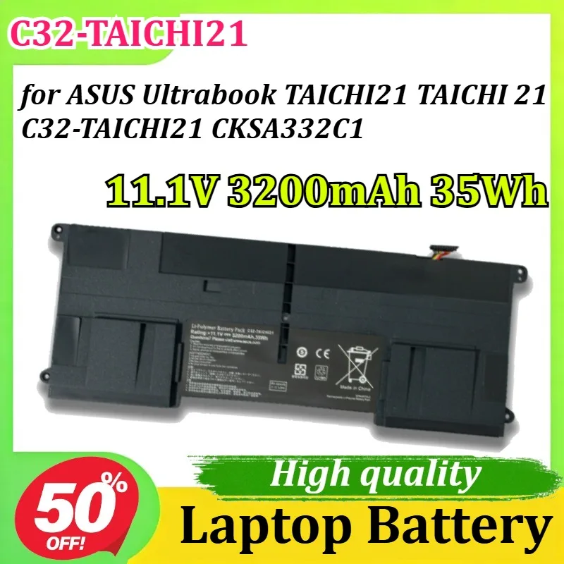 새로운 C32-TAICHI21 11.1V 3200mAh 35Wh TJ21 노트북 배터리, ASUS 울트라북 TAICHI21 TAICHI 21 C32-TAICHI21 CKSA332C1용