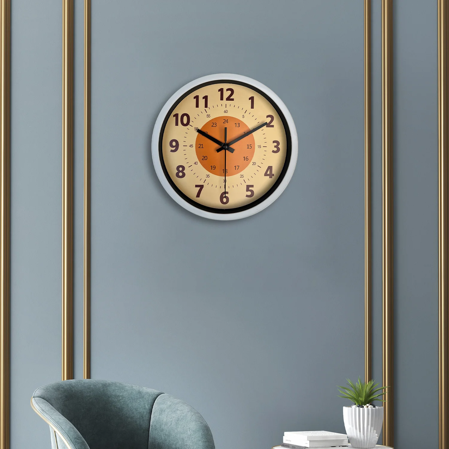 8inch Modern Simple Orange Background Pattern Plastic Glass Wall Clock Living Room Bedroom Kitchen Home Decoration Wall Clock Silent Quartz Clock