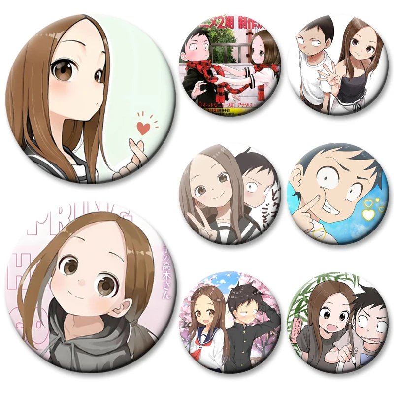

Cartoon Style Badge Teasing Master Takagi San Brooches on Backpack Clothes Handmade Round Enamel Pins for Jewelry Gift Accessory