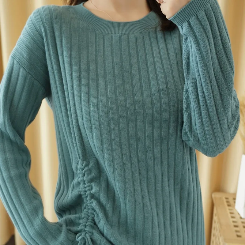 Autumn Winter New 100% Pure Cotton Sweater Woman O-Neck Pullover Casual Knitted Strip Drawing Tops Female Loose Sweater