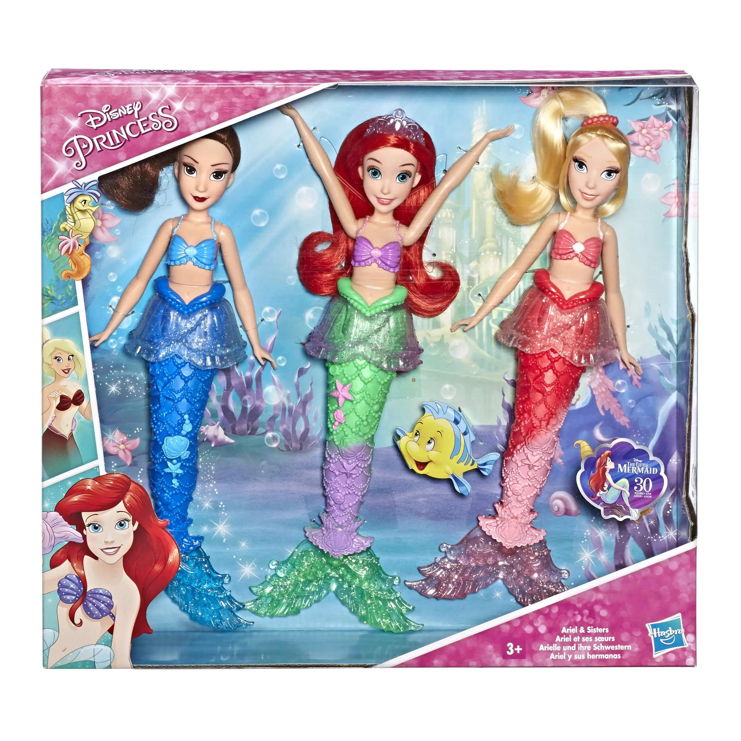 

Disney Princess Ariel & Sisters 3-Pack Mermaid Fashion Dolls with Skirts and Hair Accessories Girls Collectible Doll Set Gifts