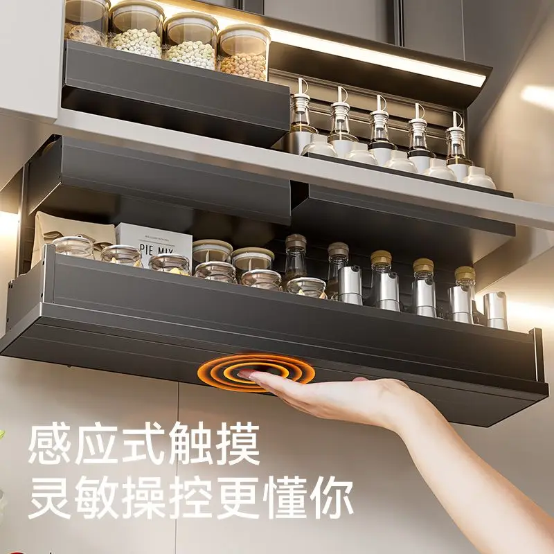 Cabinet basket household intelligent lifting electric hanging cabinet, kitchen multi-function voice control, wireless induction