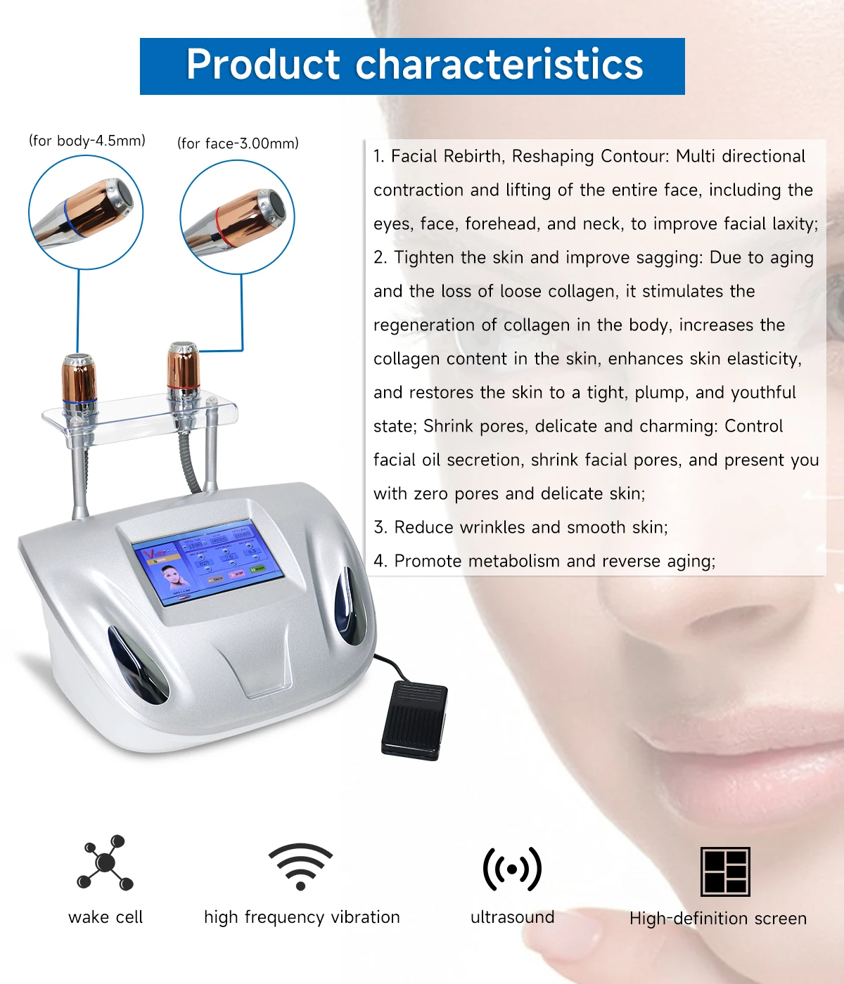 NEWGAGA High Frequency Ultrasonic V Max Facial Beauty Machine Skin Rejuvenation Face Lift Anti Wrinkle Radar Line Carve Device