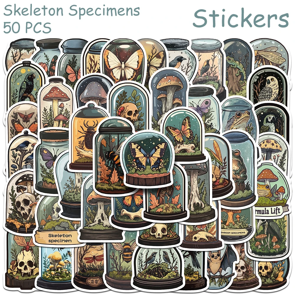 50pcs Skeleton Specimens Vinyl Stickers Decals For Laptop Bottle Scrapbook Suitcase Skateboard DIY Graffiti Waterproof Stickers