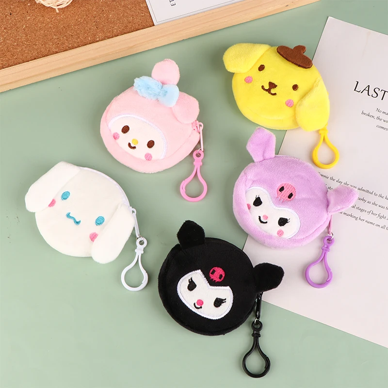 Cute Plush Money Change Pouch Cartoon Cinnamoroll Kuromi Coin Purse Small Wallet Key Bags For Girls Kids Gift