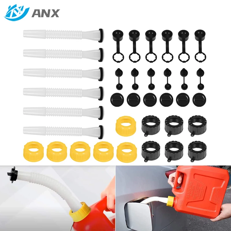 ANX 6 Sets Gas Fuel Can Spout Cap Replacement Kit with Gasket, Stopper, Cap, Vent Plugd, Vent Cap  boat accessories ( 36 pieces)