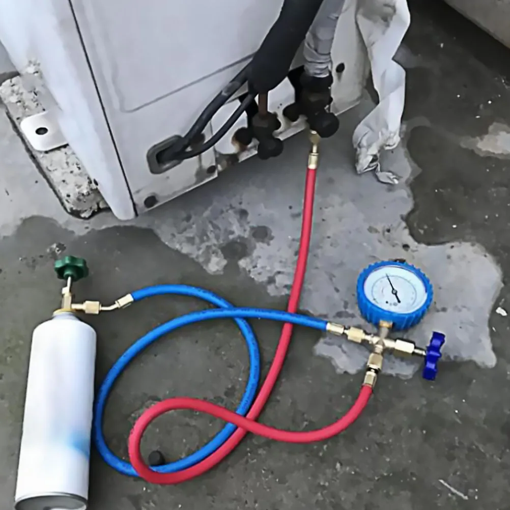 

1 Set Car Ac Refrigerant Pressure Gauge Manifold Hose Set For Automotive Domestic Refrigeration Systems 2 Adapters Easy