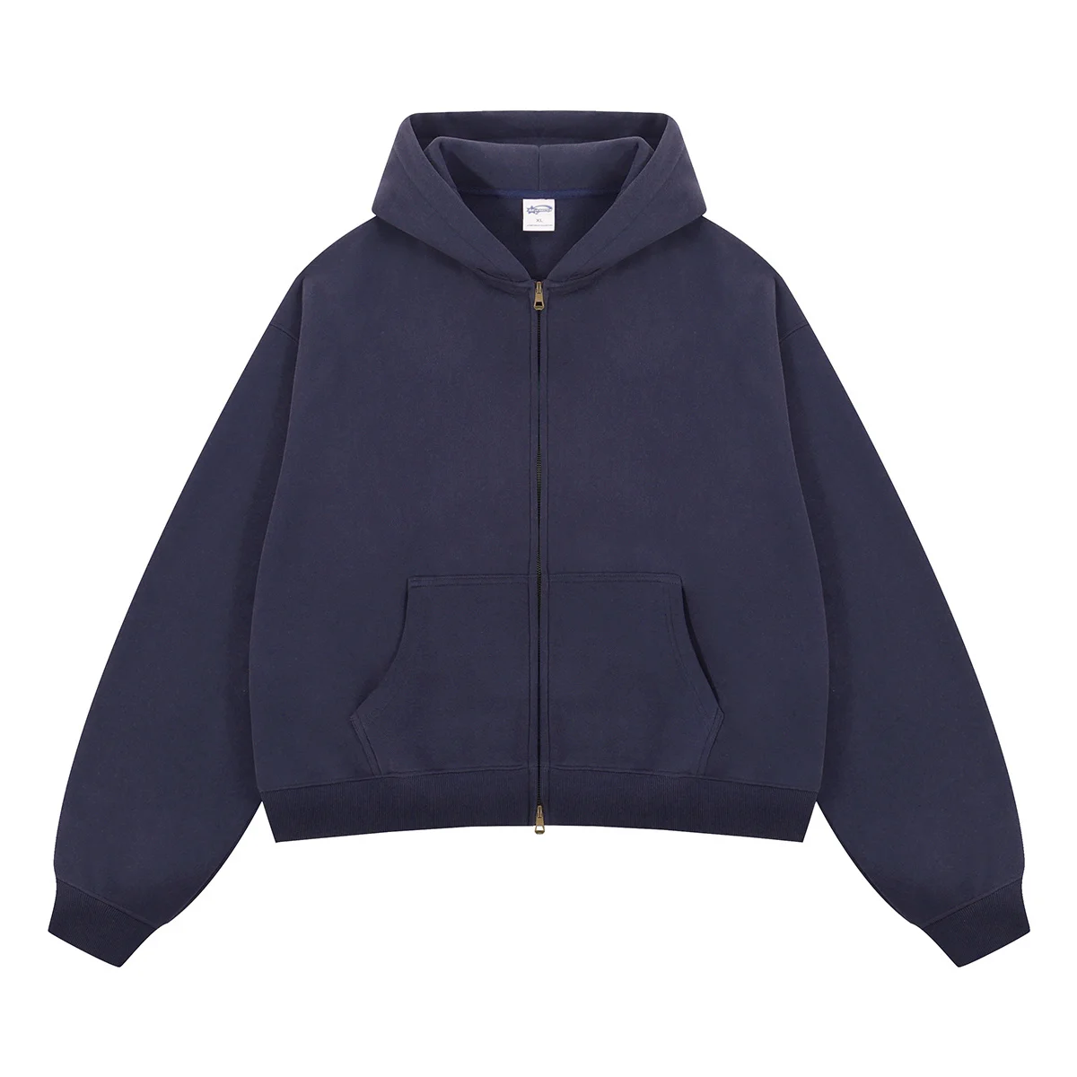 

2025 Autumn/Winter Velvet Short Double Headed Zipper Cardigan Hoodie Solid Color Cotton Fleece Mens Zip Up Pullover Sweatshirt