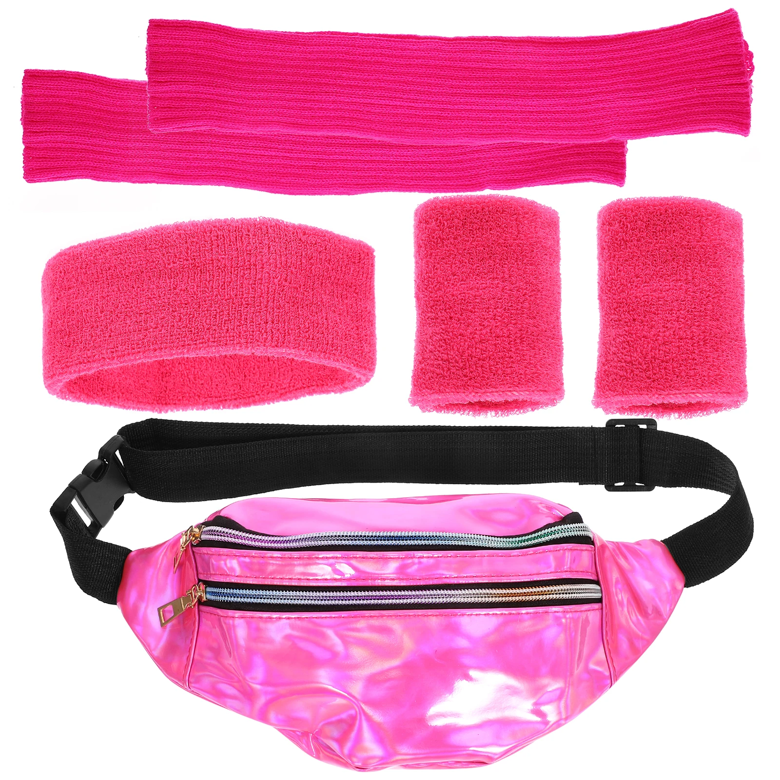

80s Costume Neon Fanny Pack Leg Warmers Headband Sweatbands Set Women Fanny Pack Headband 80S Style 80S Style Pu Sports