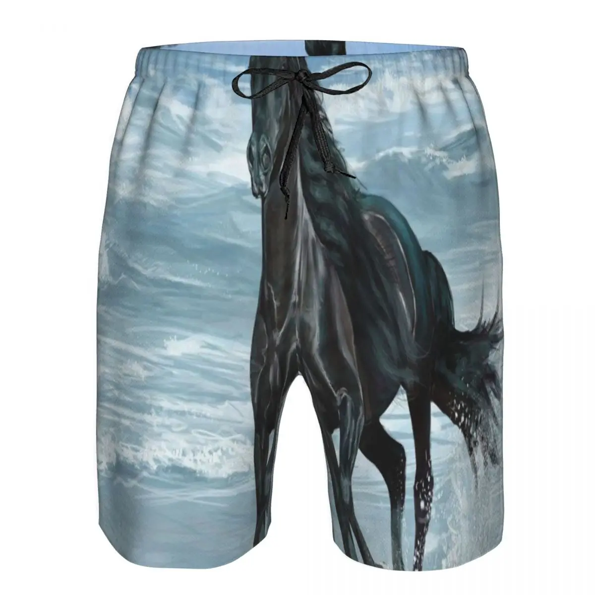 Mens Swimwear Swim Short Trunk Black Horse Running On Beach Beach Board Shorts Swimming Surffing shorts