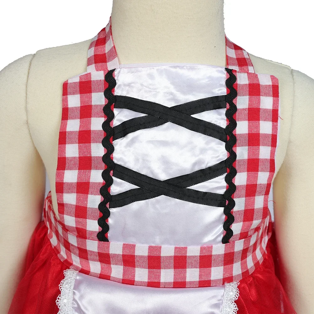 Kinder-Märchenbuch-Kostüm für Mädchen, Rollenspiel-Partykostüm, Kapuzenumhang, Rot Karierter Rock mit Schnürung, Halloween-Feiertagsoutfit – Detail 6