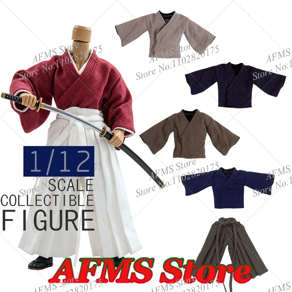 1/12 Men Soldier Miyamoto Musashi‌ Coat Pants Himura Kenshin Samurai Costume Set Fit 6Inch Action Figure Body Dolls