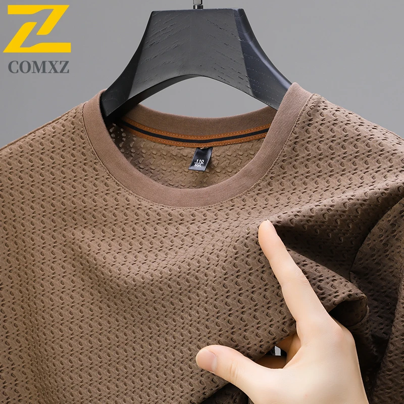 

High End T-shirt Men's Summer Business Casual Elastic Skin Friendly Breathable Sports Short Sleeved Trendy Fitness O-neck Top
