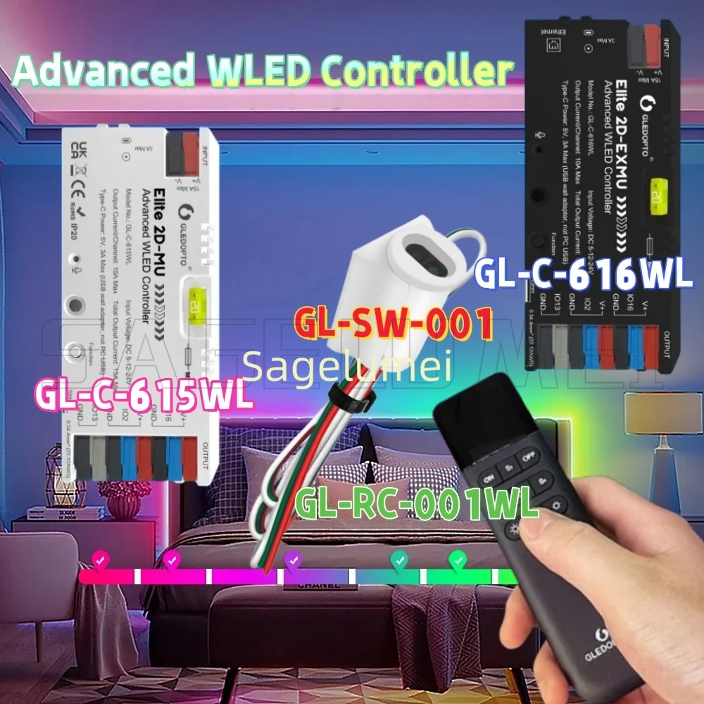 

GLEDOPTO GL-C-616WL Advanced WLED LED Controller Ethernet Music Reactive Energy Save Relay 20A Fuse DIY Dynamic Light Digital