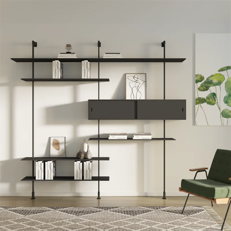 Wall rack black wall-mounted storage rack multi-layer bookshelf background wall open decorative partition wall