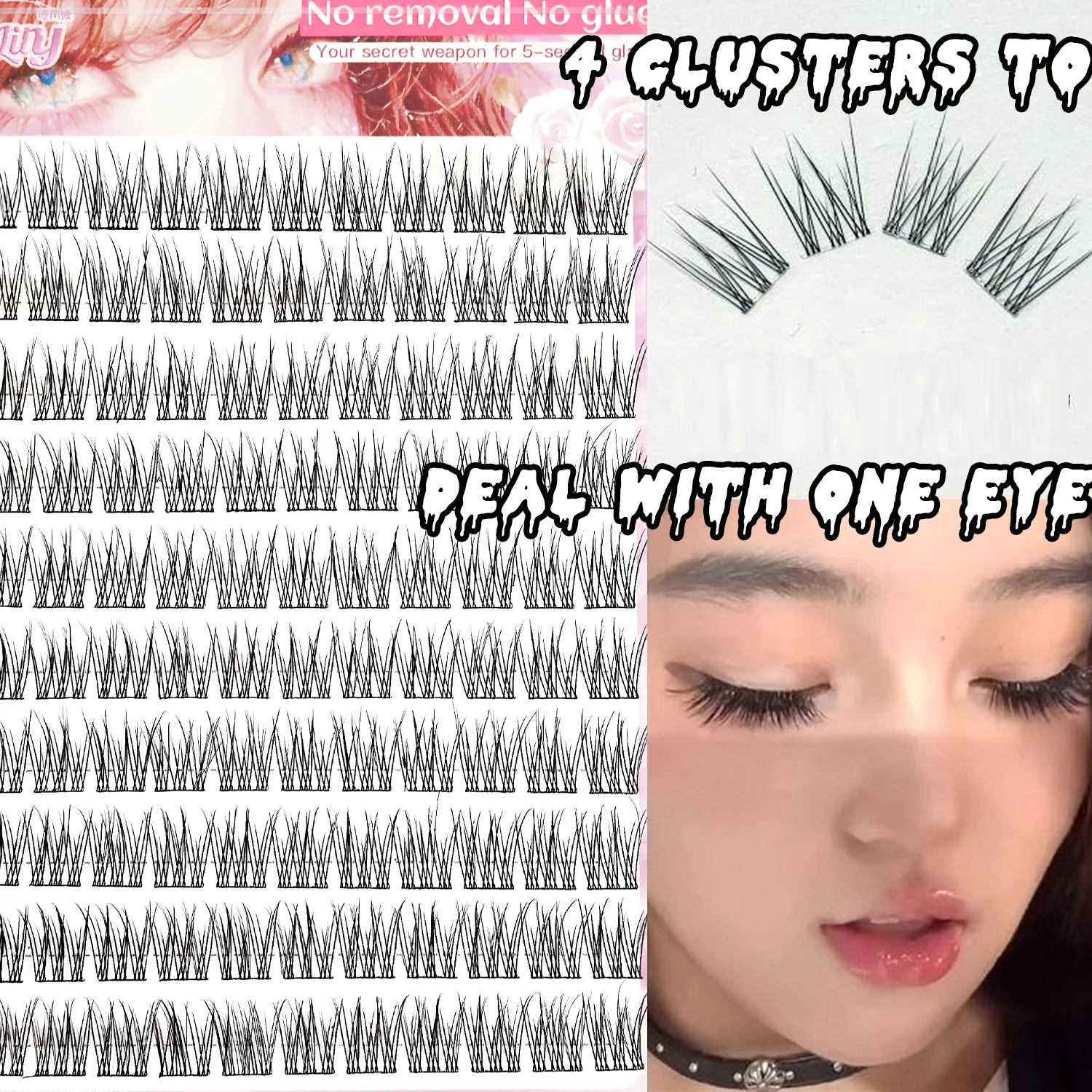 110 Stück selbstklebende Wimpern im dreifachen Fischschwanz-Stil, extrem feiner schwarzer Stiel, künstliche Wimpern, klar, transparent, natürlicher Look – Detail 2