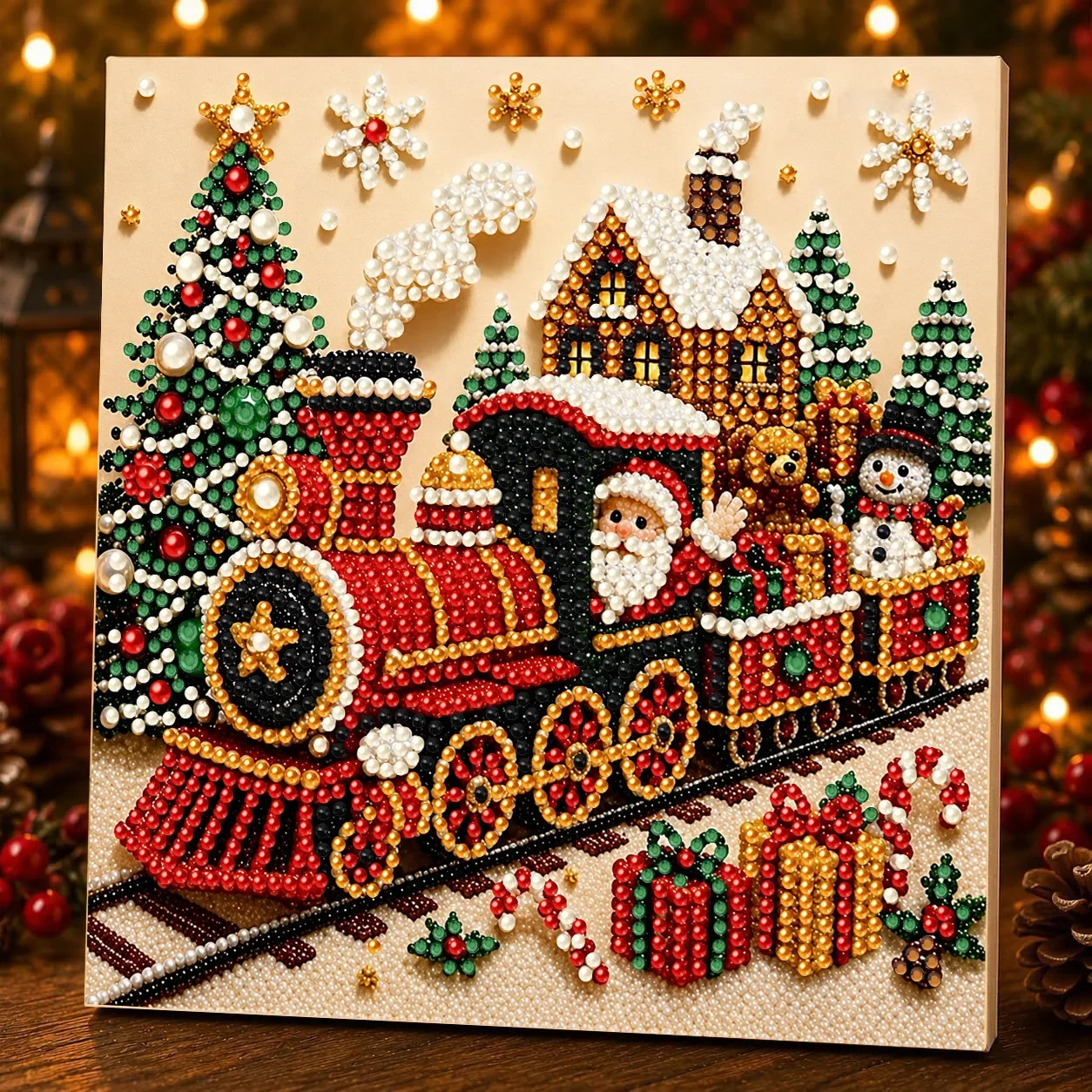 Christmas Pearl Painting Art Kit With Frame, DIY Pearl Art Craft Kit Diamond Dots Beads Handmade Painting For Home Decor Items view 6