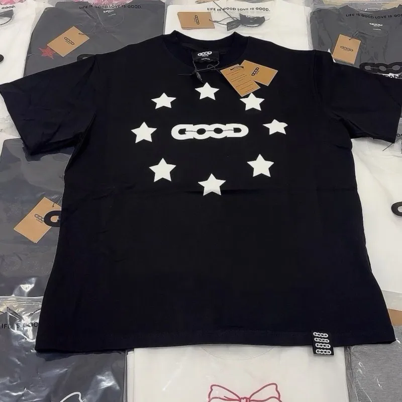 Summer Comfort Cotton GOODBRAND Tshirts Stars Surrounding Letter Pattern Casual Loose Street Outfit Men Women Short Sleeve Tops
