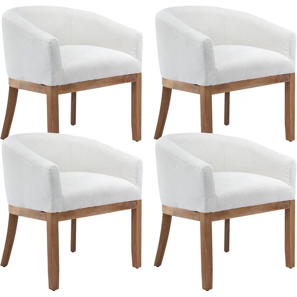 

Комплект из 4 обеденных стульев с обивкой из льняной ткани, с подлокотниками и ножками из массива дерева, удобные стулья-бочонки для столовой и гостиной