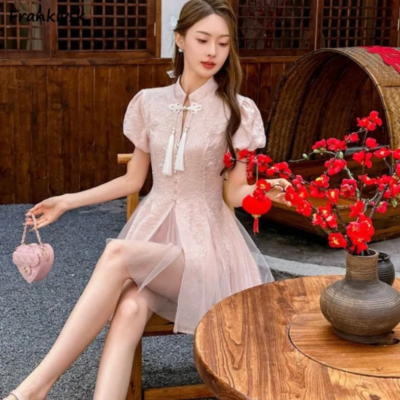 

Dresses Women Elegant Cheongsam Vintage Chic Embroidery Tassel Unique Frog Slim Gentle Princess Sweet Chinese Style Daily New