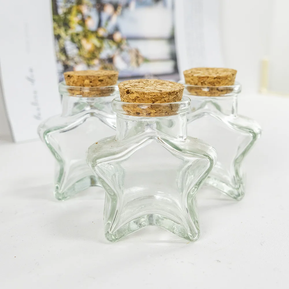 

60ml Star Type Hyaline Glass Container with Cork Creative Ornaments Bottles Wishing Storage Jars Refillable Gifts Vials 6Pcs