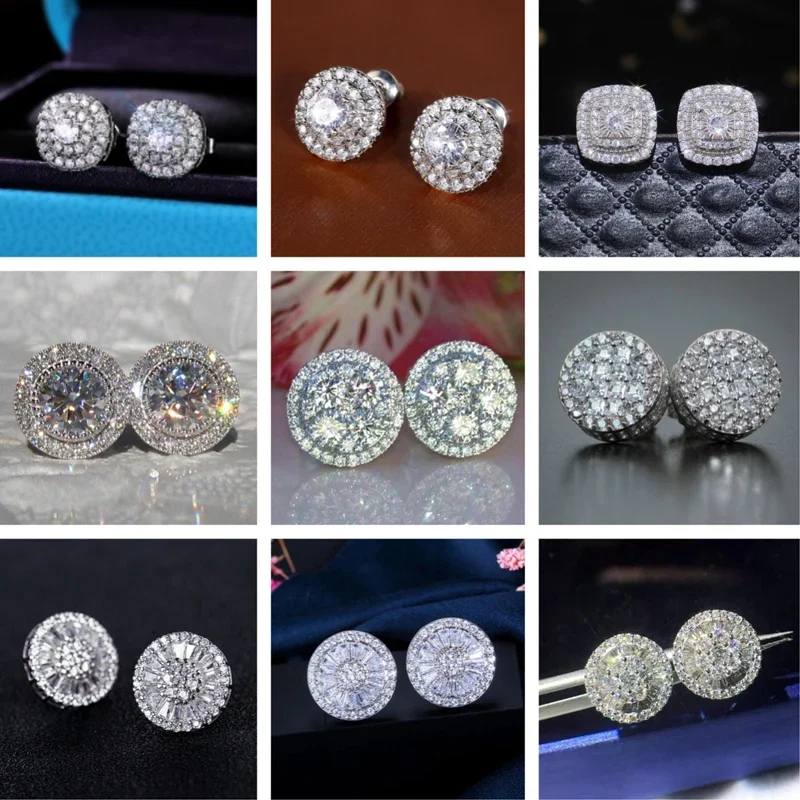 New Simple Stud Earring for Women Full Paved Cubic Zirconia Luxury Bridal Wedding Piercing High Quality Trend Jewelry