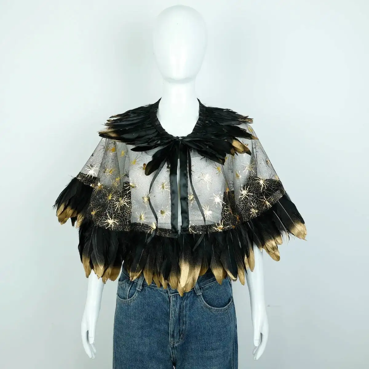 

Lace Mesh Feather Blouse Cape Shawl Party Carnival Elegant Women Shawls Stage Catwalk Halloween Show Costume Accessories