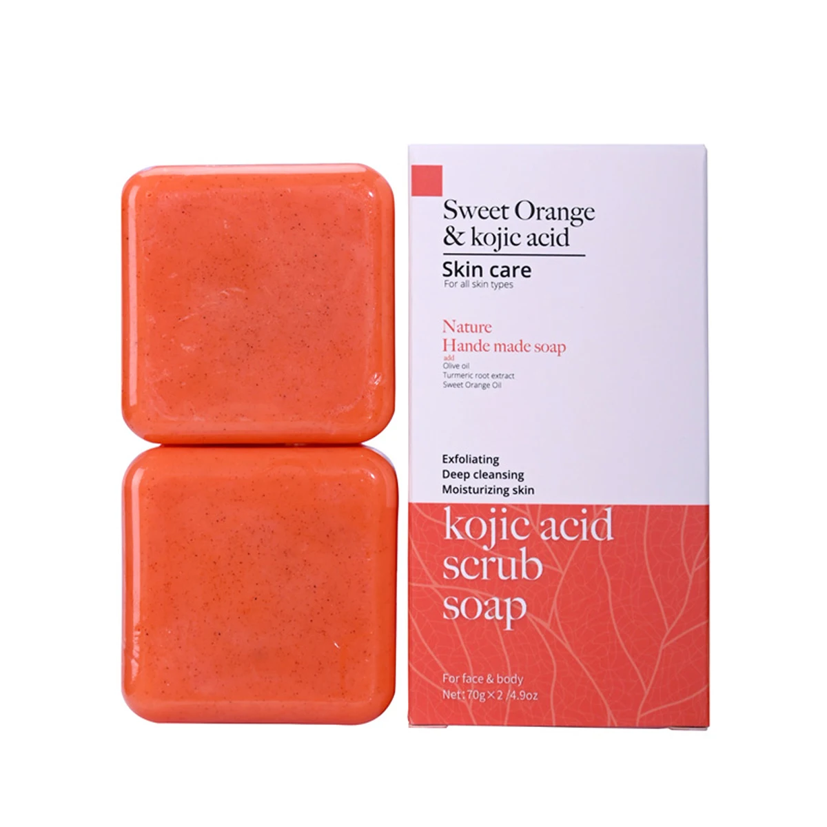 Kojic Acid Scrub Soap orange Fragrance Body Face Wash Nature Ingredient Papaya Floral Pattern Paper Style Bath