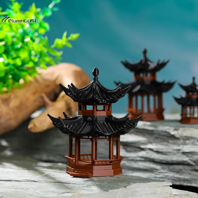 1Pcs Mini Pagoda Statue Ancient Building Model Pavilion Decorations Simulation Statue Zen Garden Aquarium Bonsai Dollhouse Decor