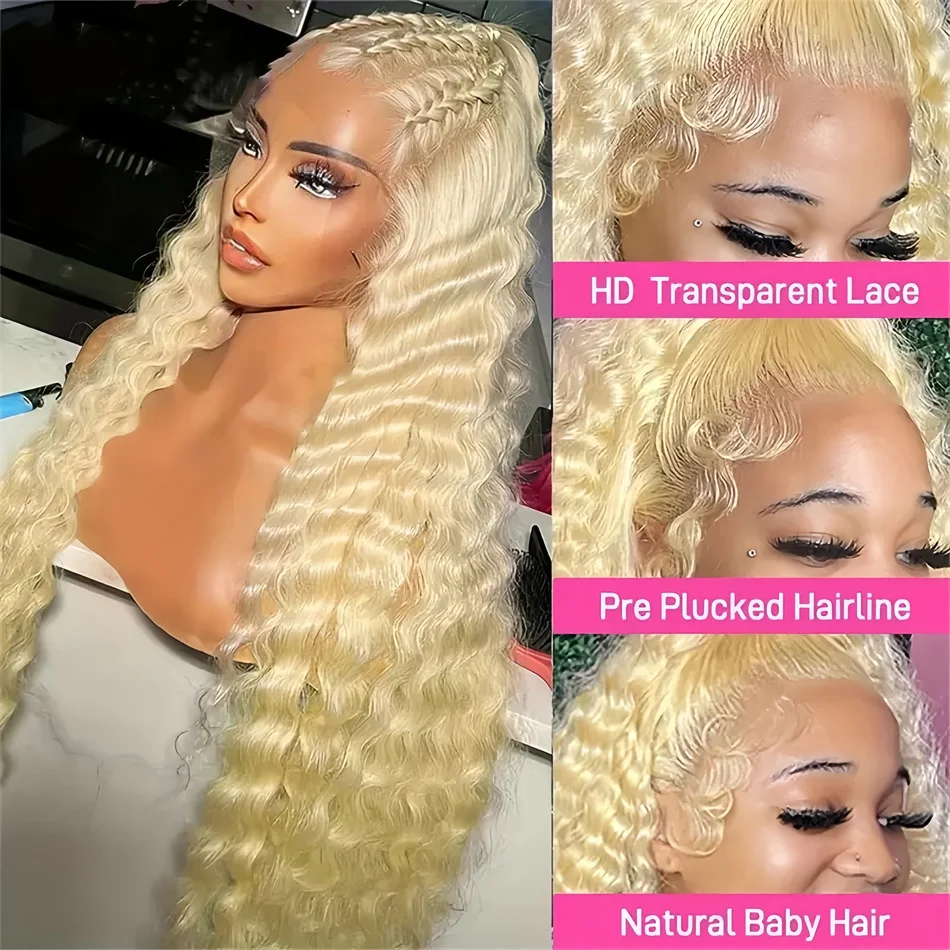 Blonde 613 Hd Lace Frontal Wig 13x6 Curly Wigs 13x4 Transparent Hd Lace Front Wig 30 Inch Preplucked Deep Wave Human Hair Wigs