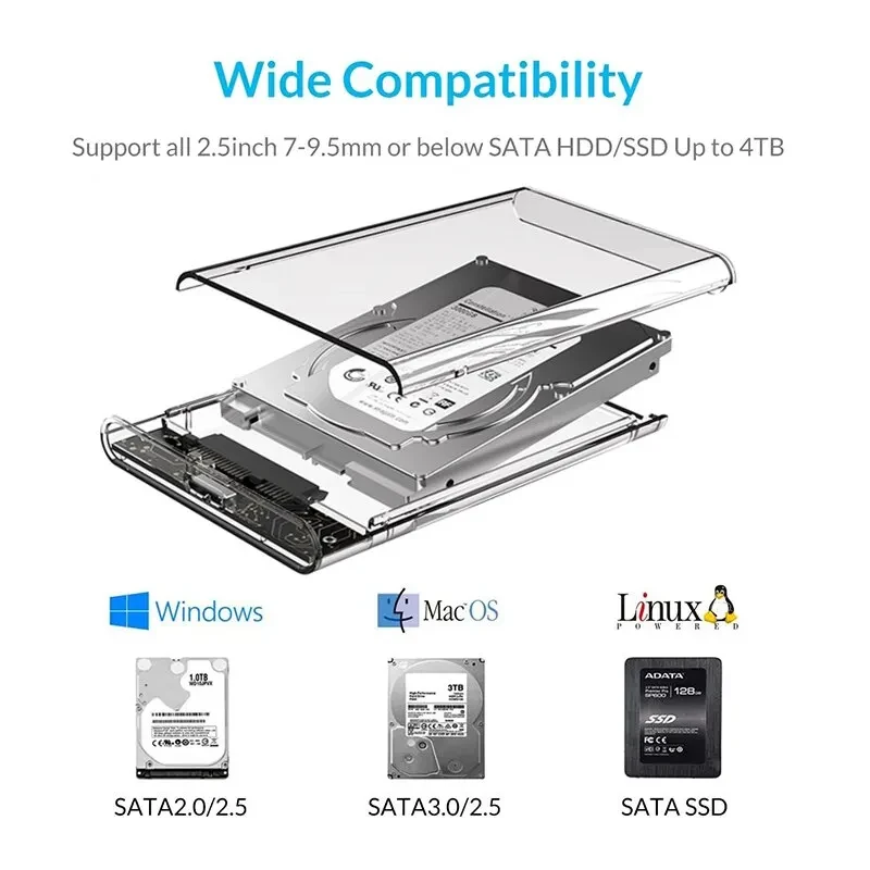 Gudga case 2.5 sata para usb 3.0 5 gbps transparente portátil móvel externo 2.5 gabinete hdd para disco ssd hdd caixa suporte pc uasp caso ssd caso para hd externo externo adaptador ssd caso hdd usb 3.0 2.5 caixa exter