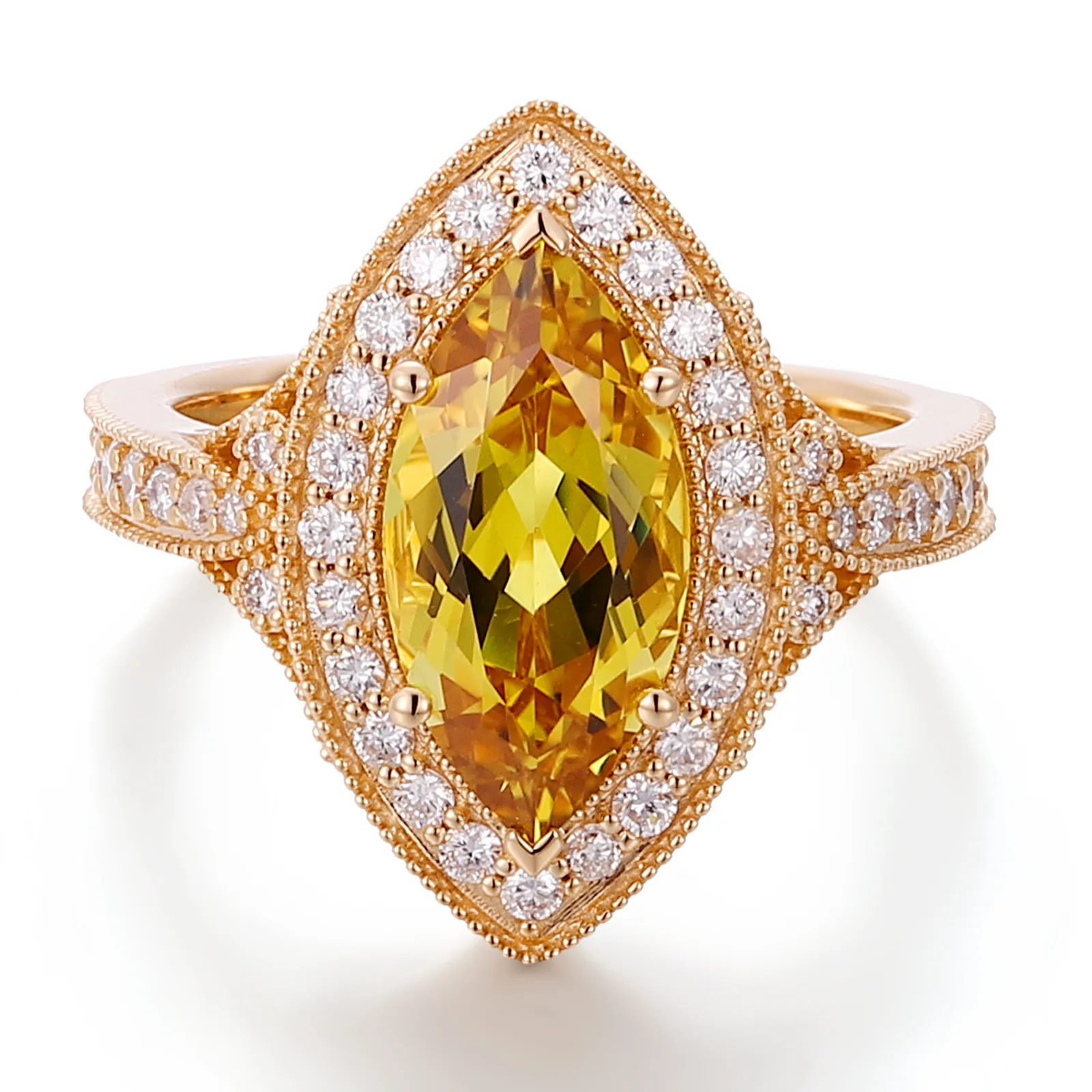 925 sterling silver 14K gold 4ct horse eye cultivation race yellow crystal diamond ring light luxury retro gold border inlaid ring Halloween gift daily street fashion cool Valentine's Day gift is a gift for festivals/birthdays/parties