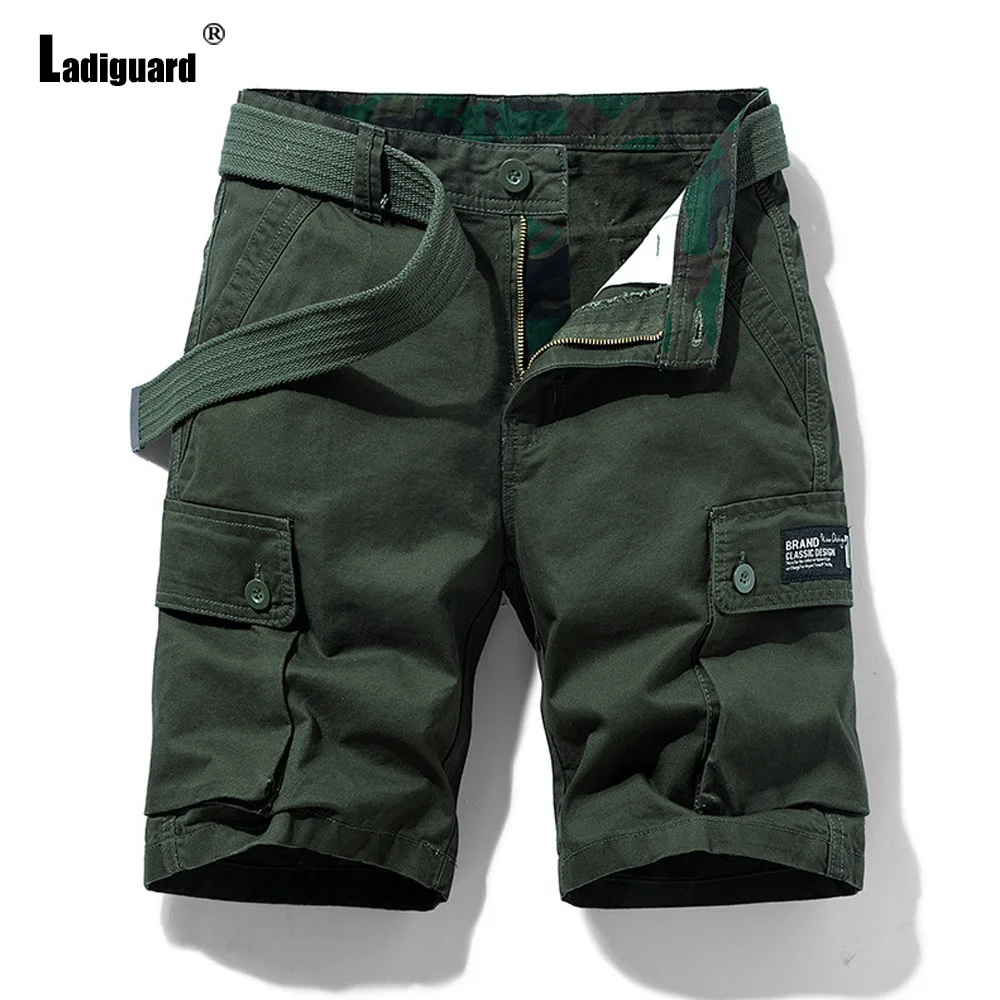 Ladiguard 2023 elegante simplicidade moda masculina lesiure carga shorts caqui casual bolso hotpants meados da cintura algodão praia shorts