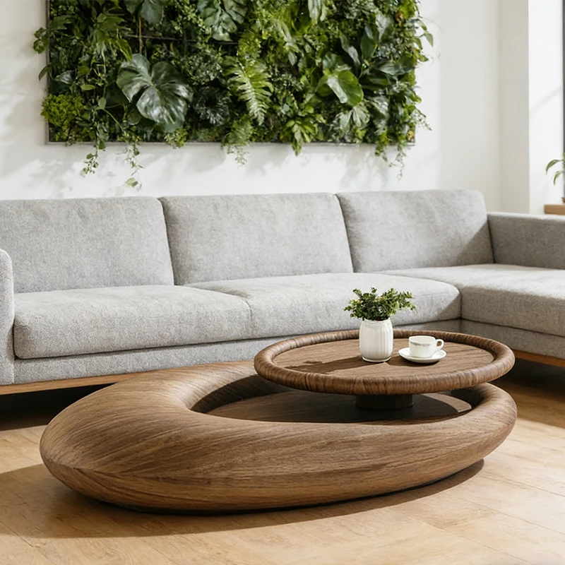 

ld-Modern Coffee Table MDF Wood Frame Oval Shape Floating Top Sculptural Design Minimalist Living Room Furniture#