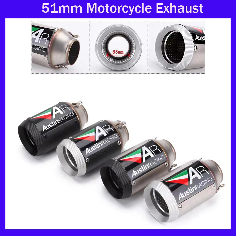 51mm Motorcycle Exhaust Pipe Escape Moto Muffler Universal For Kawasaki Yamaha Honda Suzuki Benelli S1000RR Z900 Tmax 530 R6 