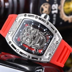 Skeleton Skull Dial Luxury Top Brand Quartz Watch for Men Silver Diamond Clock Mans Creative Silicone Strap Relogio Masculino