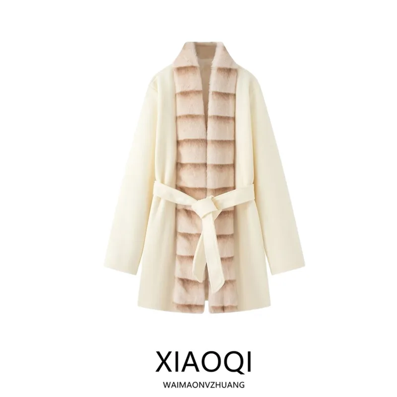 

Ele Women's Woolen Coat 2025 Winter New Sle Faux Fur Collar Mid-Length Faionable Ladylike Sle Premium Quali