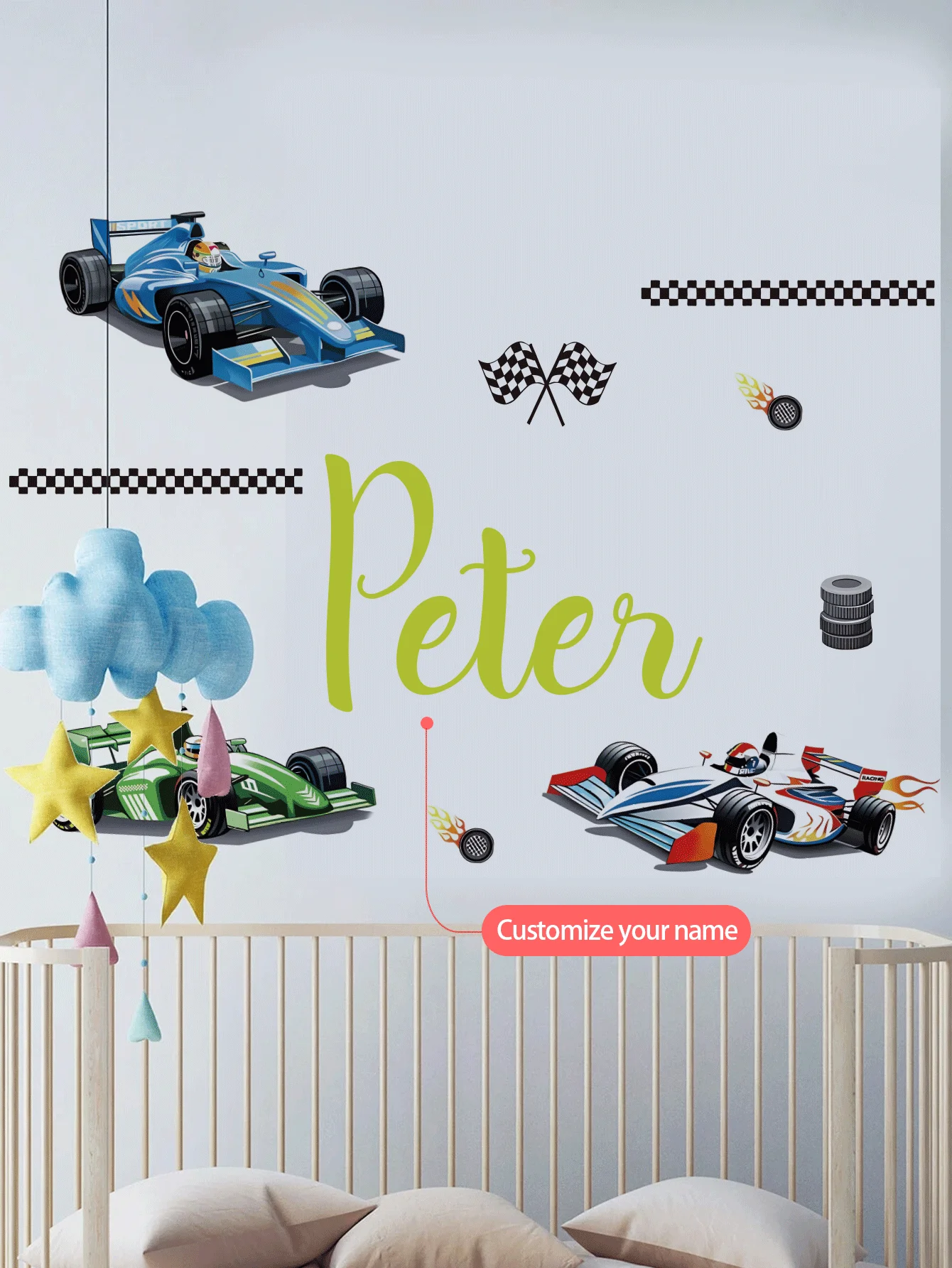 ملصق حائط مخصص [سيارة] تخصيص النص! مناسبة للمنزل والمكتب وغرفة الأطفال والمكان التجاري