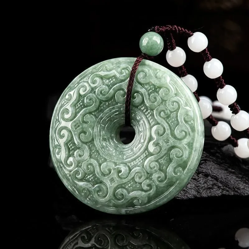 

Authentic Natural A Goods Jadeite Bean Green Antique Ruyi Pattern Peace Buckle Jade Pendant Men's Pendant Women's Necklace