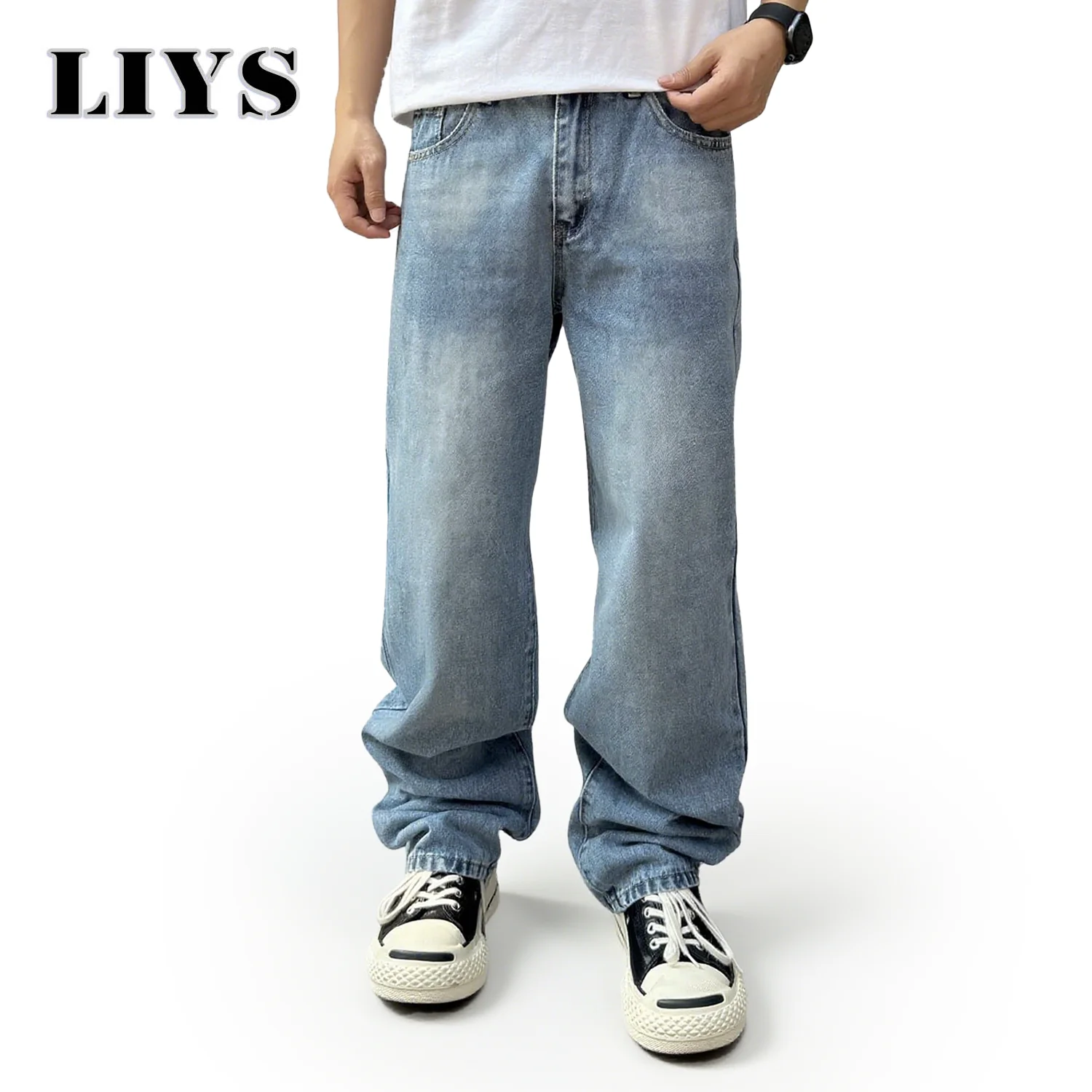 

Летние мужские потертые свободные светло-голубые джинсы без стрейч Y2K в стиле ретро, мешковатые потертые модные повседневные мягкие джинсы для путешествий