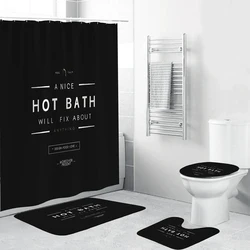 BATH Black Design Shower Curtain Minimalism Bathroom Decor Set 4 Piece Toilet Cover Mat Fabric  Shower Curtain for Bathroom Suit