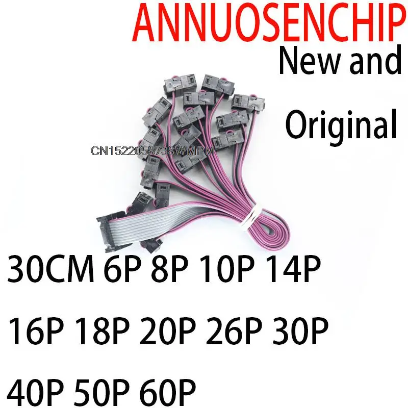 2PCS NewandOriginal 2.54mm Gray cable JTAG AVR USBISP JTAG AVR Horns Seat Double Pressure30CM6P8P10P14P16P18P20P26P30P40P 50P60P