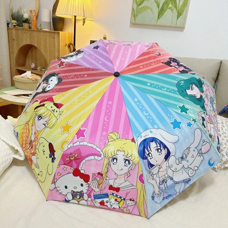 

New Sailor Moon Anime Water Ice Moon Cute Automatic Sun Umbrella Kawaii Compact Cartoon Portable Anti-UV Rain or Shine Umbrella