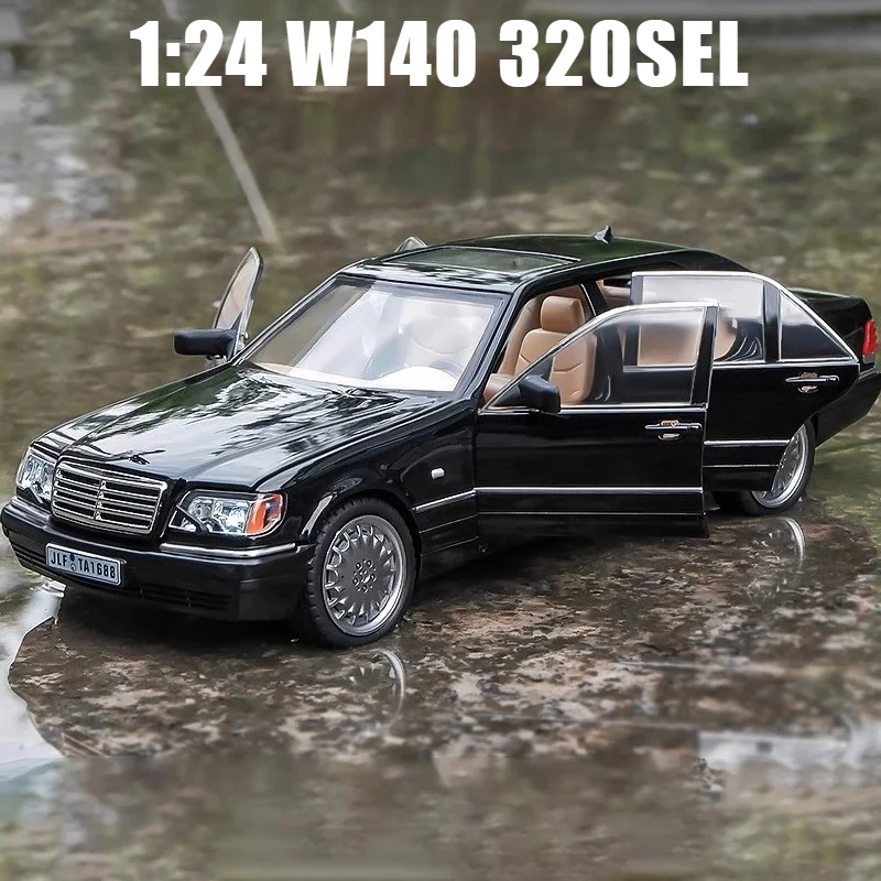 1:24 W140 320SEL Classic Car Sound and Light Model Simulation Die Casting Alloy Model Car Toy Birthday Gift Hobby Collection