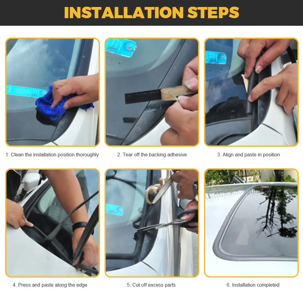 Car Sunroof Waterproof Seal Strip Sunroof Seal Protector Sticker For Car Windshield Roof Rubber Sealing Strips Car Accessories